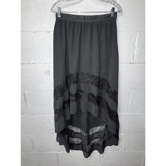 NWT Boho Lace‎ Hi-lo Skirt Lace Gray Chiffon Sz 29 / 8 Black sheep Clothing E2 - Picture 1 of 16